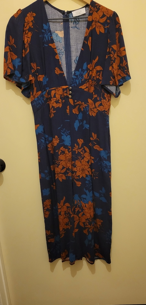 Sage Jumpsuit blue&dark orange, deep V